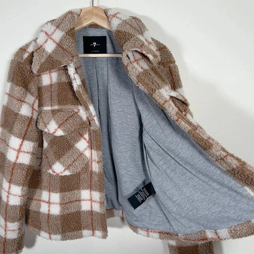 7 For All Mankind Brown Teddy Crop Jacket - Picture 11 of 15
